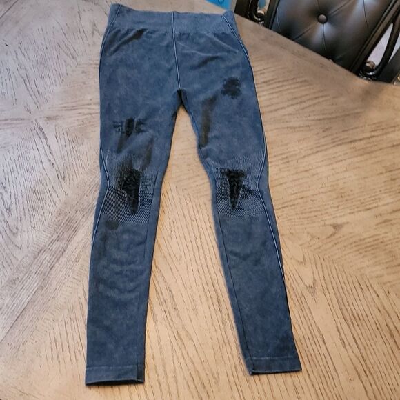 Charcoal distressed denim like leggings size S - Picture 6 of 10